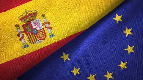European Union and Spain flag together realtions textile cloth fabric texture